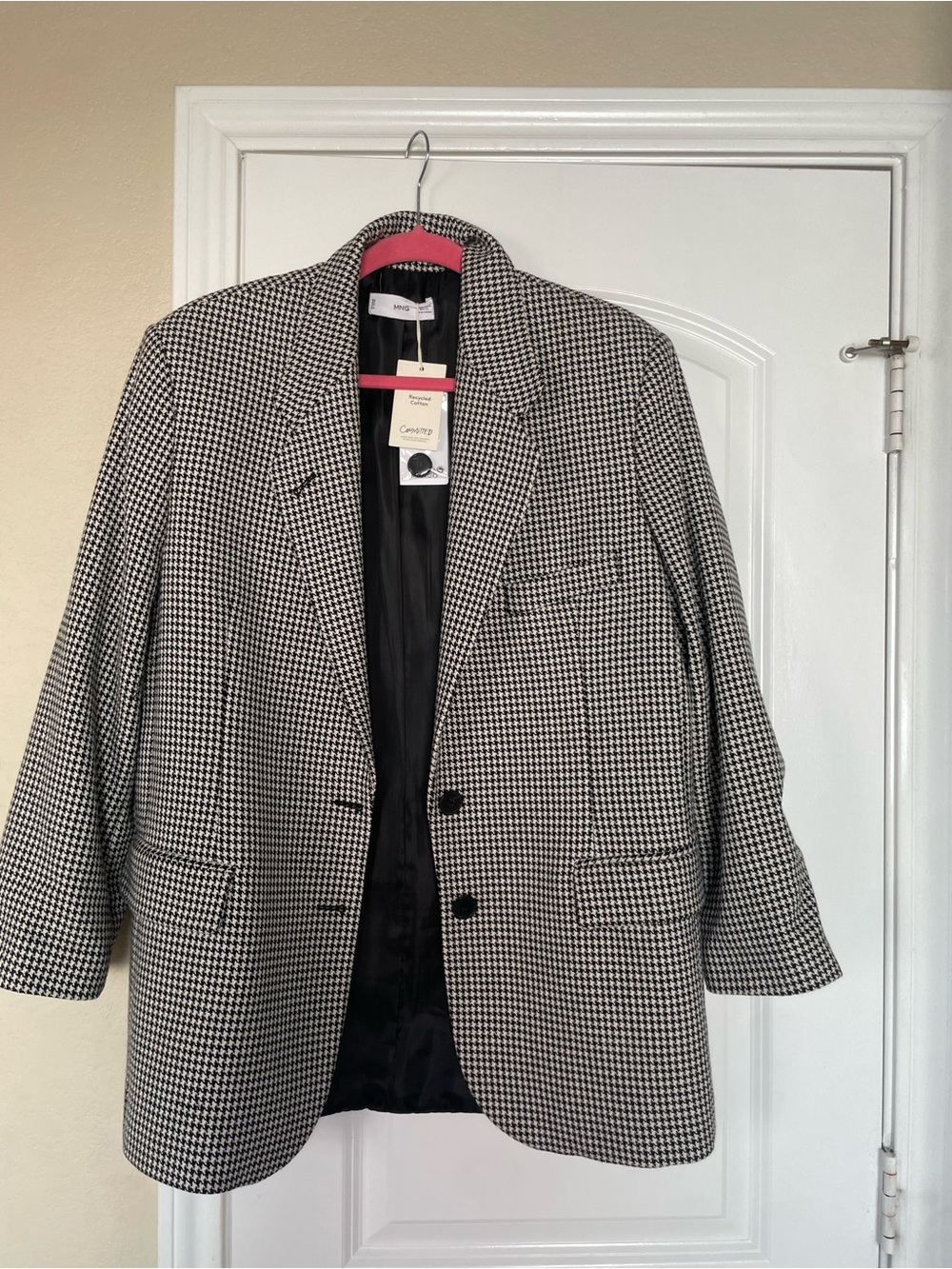 Houndstooth Oversized Blazer Jacket - Black & White